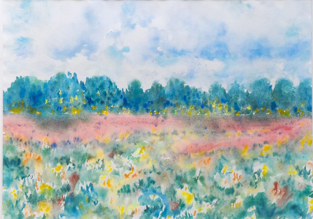 Akvarell med blomstereng av Sigurd Bergmann