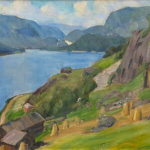 Erik Werenskiold oljemaleri på plate, fra Kviteseid