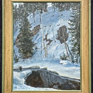 Magne Håland oljemaleri med vinterlandskap i ramme, 65 x 50 cm.
