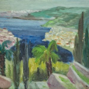 Ragnhild Iversen, Utsikt mot Naxos, oljemaleri fra 1952, 32 x 41 cm