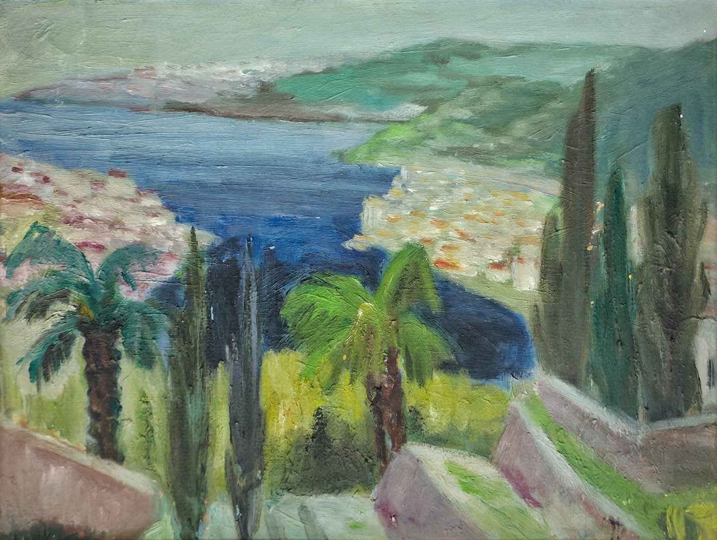 Ragnhild Iversen, Utsikt mot Naxos, oljemaleri fra 1952, 32 x 41 cm