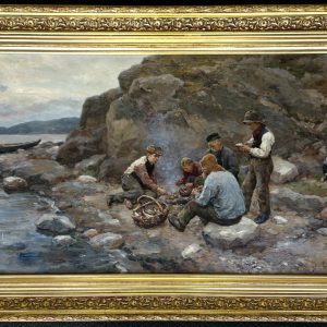 Jahn Ekenæs – Fiskere ved strand, oljemaleri fra 1909