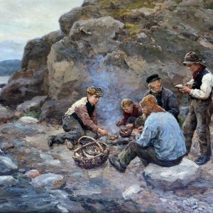 Jahn Ekenæs – Fiskere ved strand, oljemaleri fra 1909